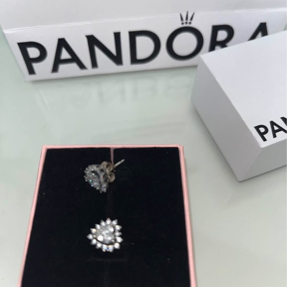 Elevated Heart Stud Earrings Sterling silver PANDORA perfect valentines gift - Picture 6 of 9
